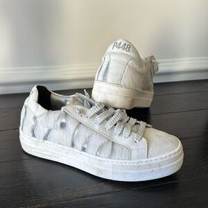 P448 Zebra print calf hair lace up low top sneakers . Size 39.